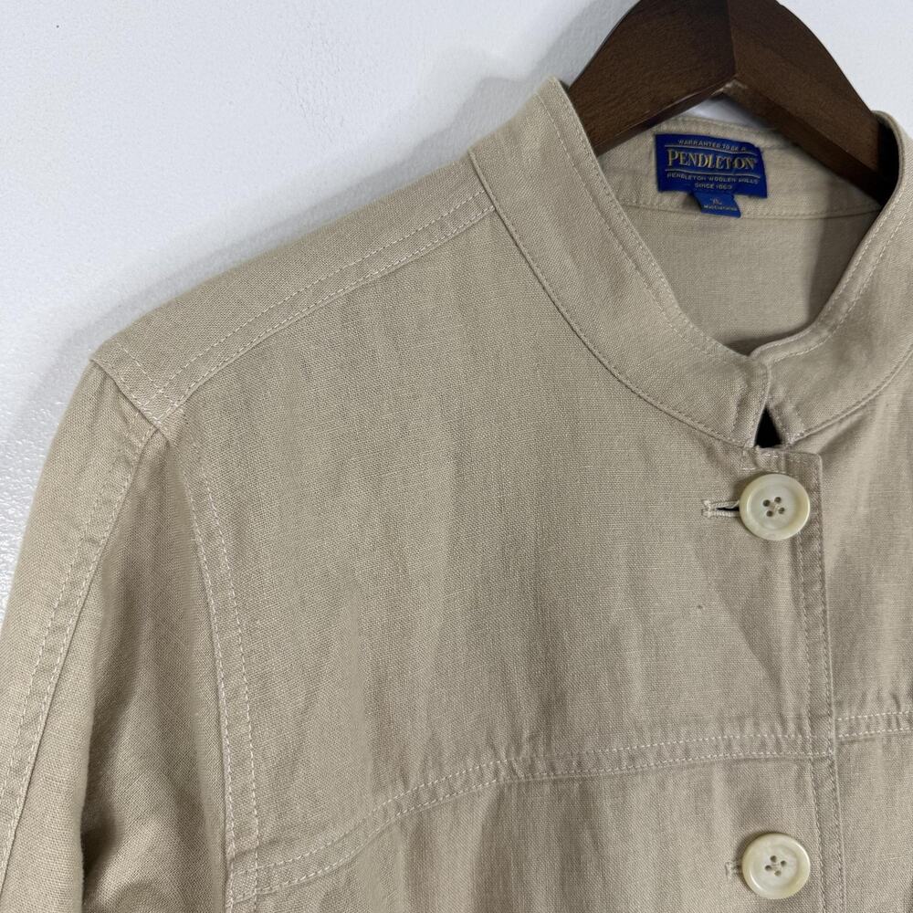 Pendleton Jacket Womens XL Beige Linen Blend 3/4 Sleeve Mandarin Collar VTG